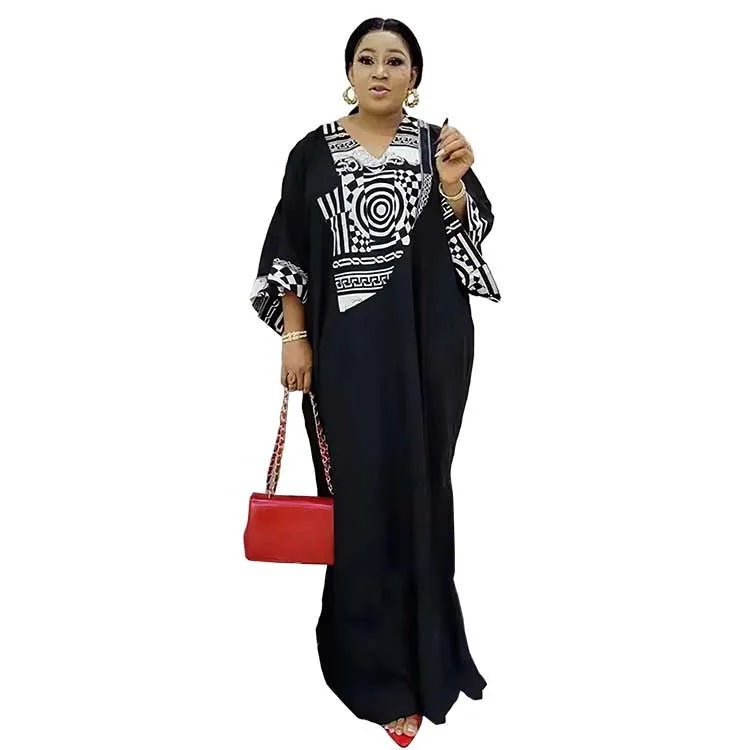 8646 Middle East Muslim Casual Loose Printed Plus Size Elegant Long Dress Women Islamic Clothing