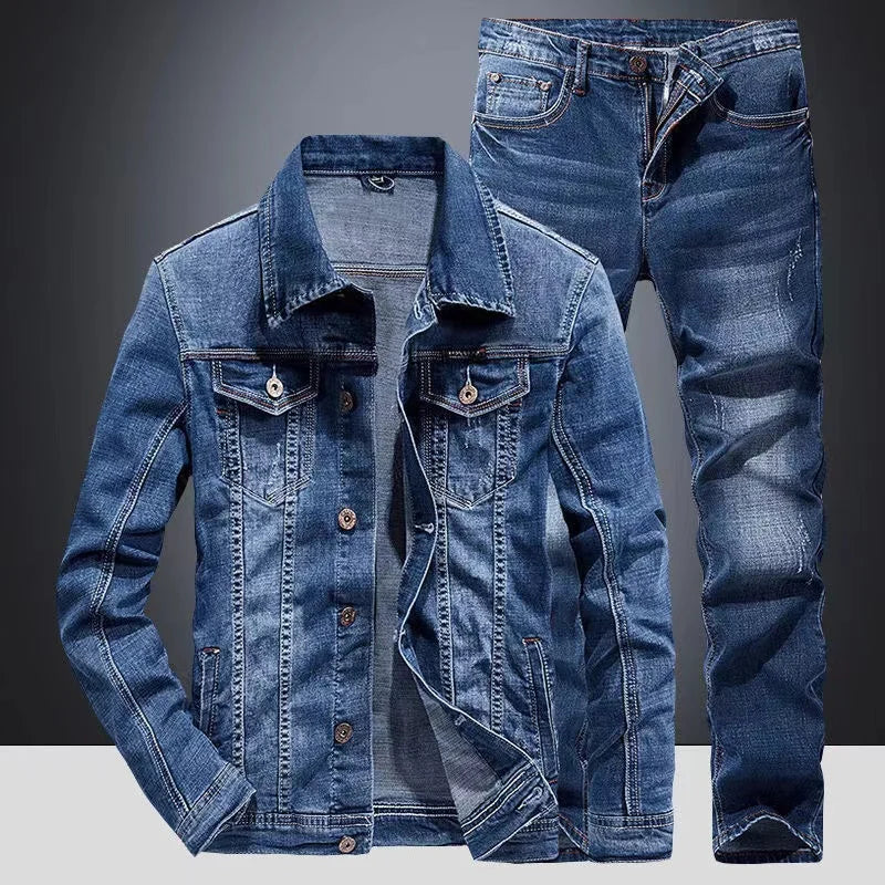 Two Piece Custom Jeans Suit Ensemble Jeans Washed Mens Winter Jacket Jeans Outerwear Denim Sets Men's Sets(old)