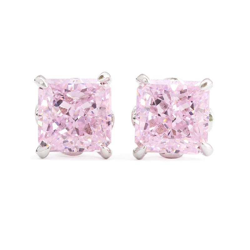 18K Gold Plated High Carbon Diamond Stud Earrings Classic Style Ice Crushed CZ Stobnes S925 Radiant for Anniversaries
