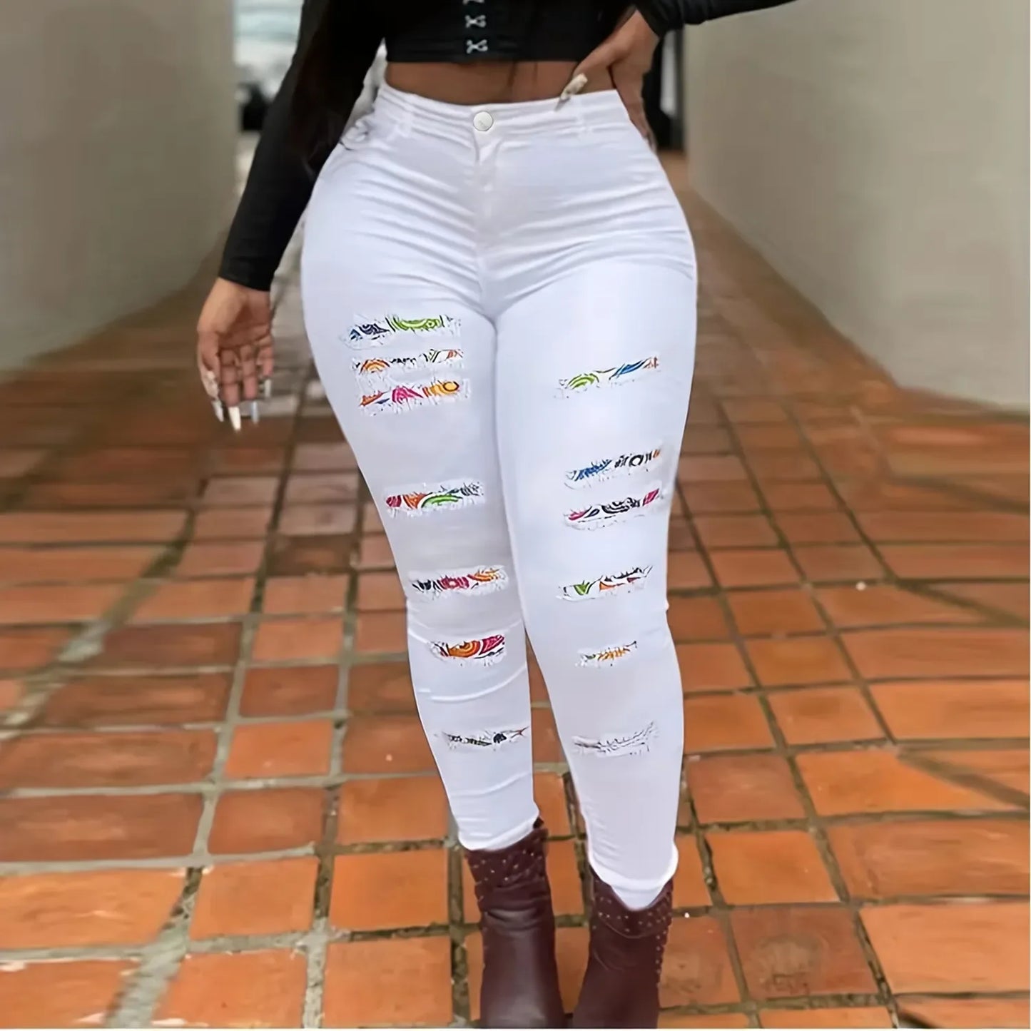 Free Shipping to USA- High Waist Slim Fit Mom Jeans Stretchy Full Length Skinny Denim Pants for Plus Size Ladies Summer Style