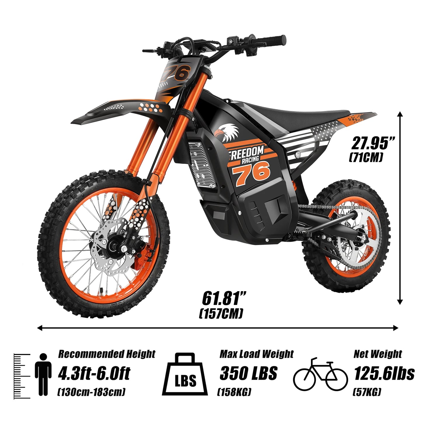 US Stock Electric Dirt Bike, 3000W Peak Mid- Drive Motor 14''/12'' Off-Road Tires, Hydraulic Brakes & Dual Suspension for Teens