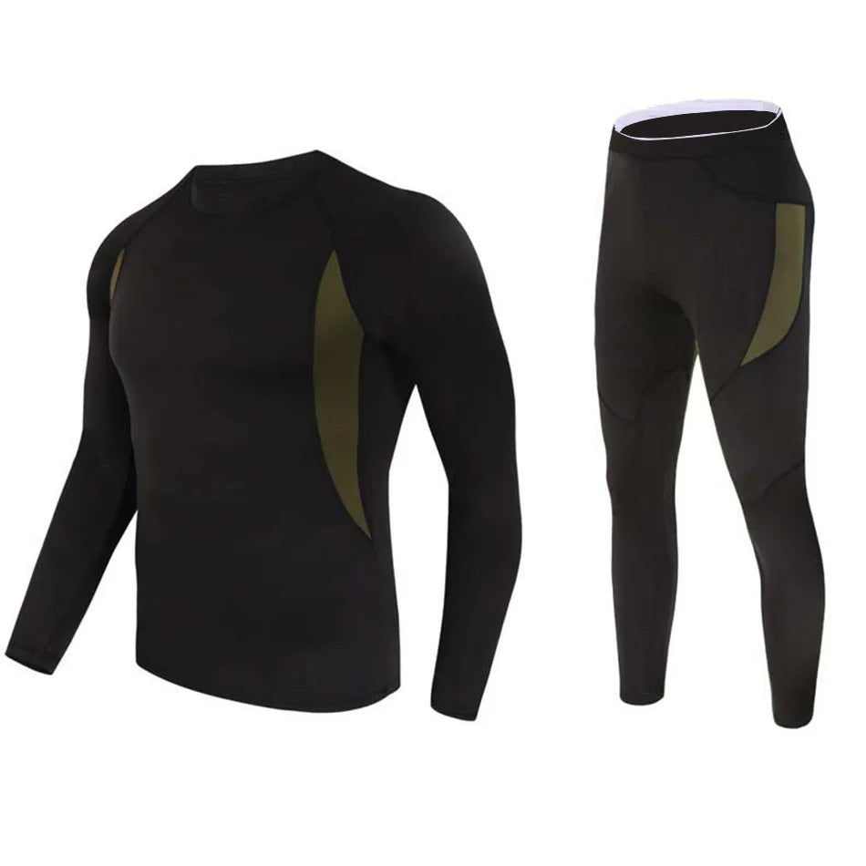 Men's Thermal Shapewear Skiing Warm Breathable Quick Dry 220g Base Layer Set Fleeced Tops Pants Fitness Gym
