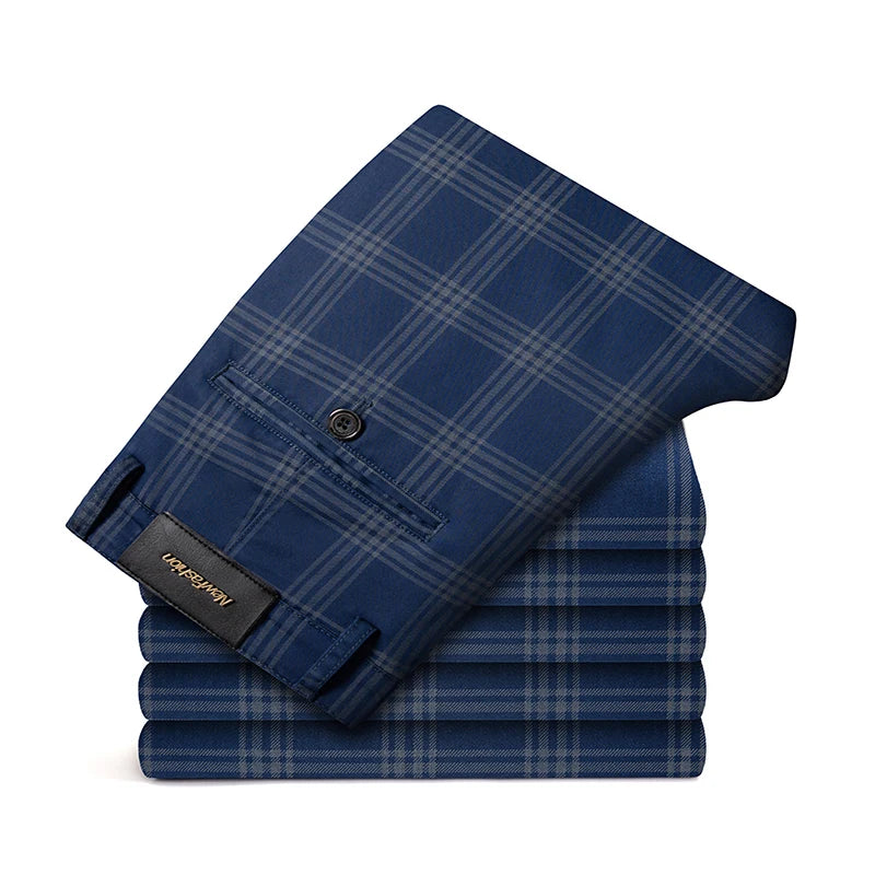 2025 Spring New Men's Plaid Casual Pants Business Fashion Slim Stretch Male Skinny Trousers Brand Clothes 7 Color