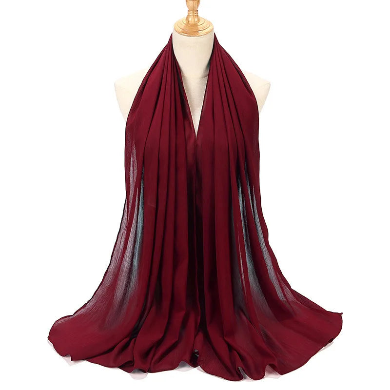New Design Malaysia Chiffon Hijab Muslim Women Pure Color Crinkle Scarf