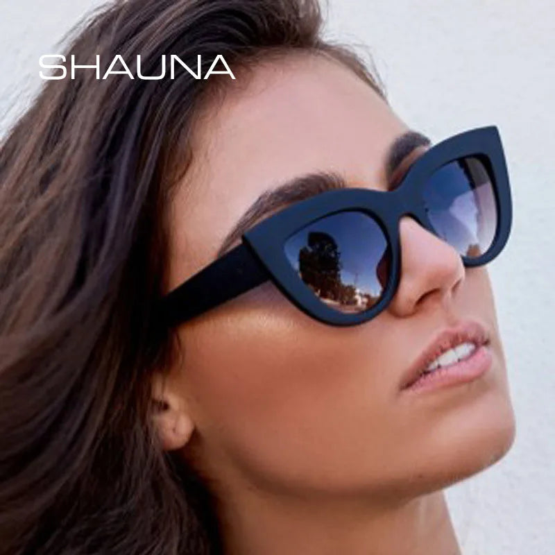 SHAUNA Retro Cat Eye Sunglasses Women UV400 Metal Hinge Fashion Gradient Mirror
