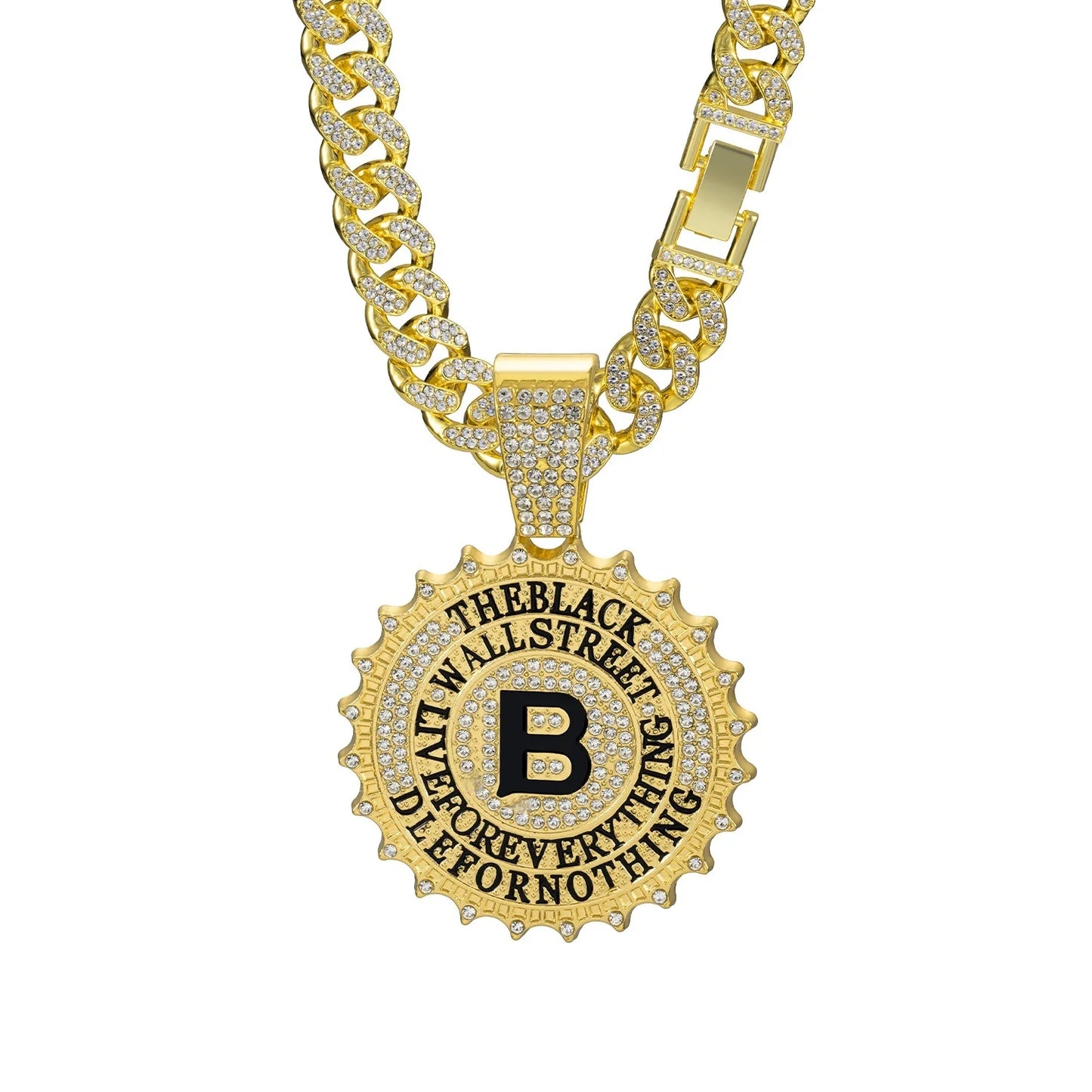 CJH Hip Hop Brand Men's Full Diamond Cuban Necklace Round B Diamond Letter Pendant Long Chain for Gift Cross-Border Supply