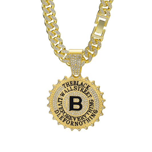 CJH Hip Hop Brand Men's Full Diamond Cuban Necklace Round B Diamond Letter Pendant Long Chain for Gift Cross-Border Supply