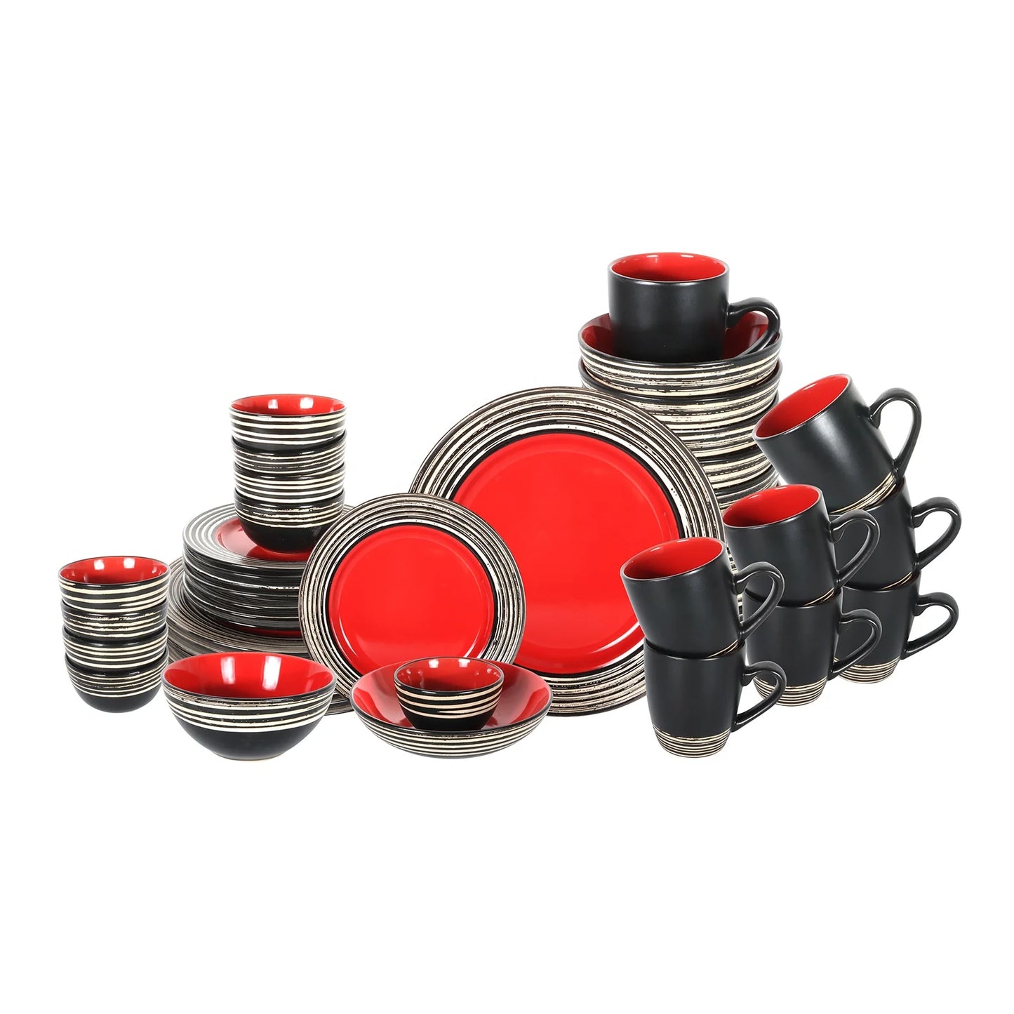 Best Selling Royal Red and Black Glazed Home Products Customizable Color Box Stone Tableware Sets