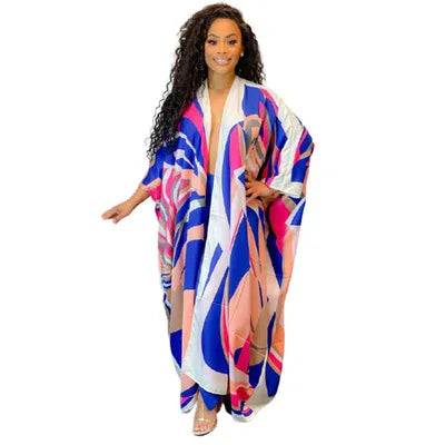 TWOTWINSTYLE V Neck Long Sleeve Print Colorful Loose Dresses Female Summer Fashion