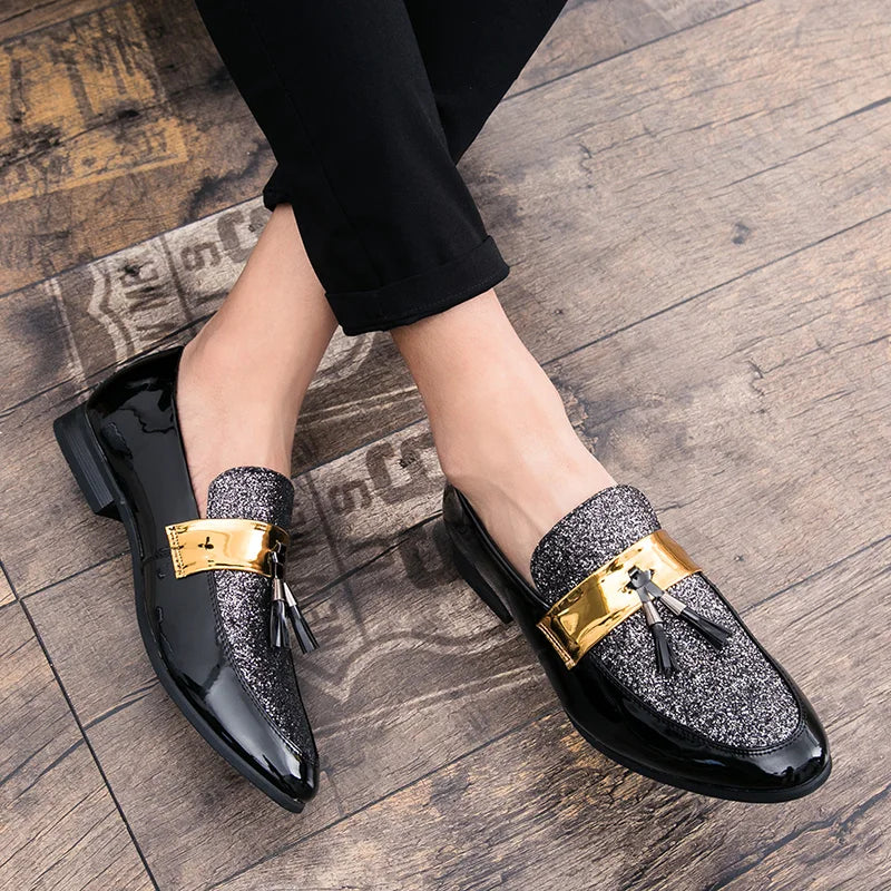 Latest Design Handsome Dress Shoes Glitters Upper Durable Classy Tassels Loafers Shoes for Men