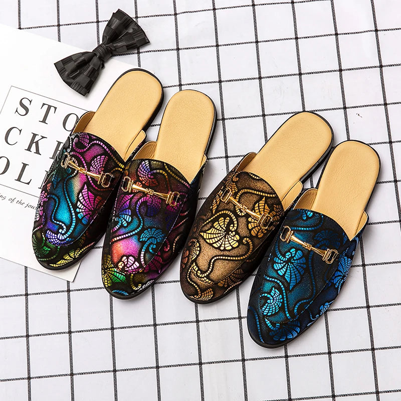 2026 Men Party Dress Shoes Loafer Genuine Leather Slippers Wear Wedding Fashion Trend Half Slippers Summer Men's Shoes