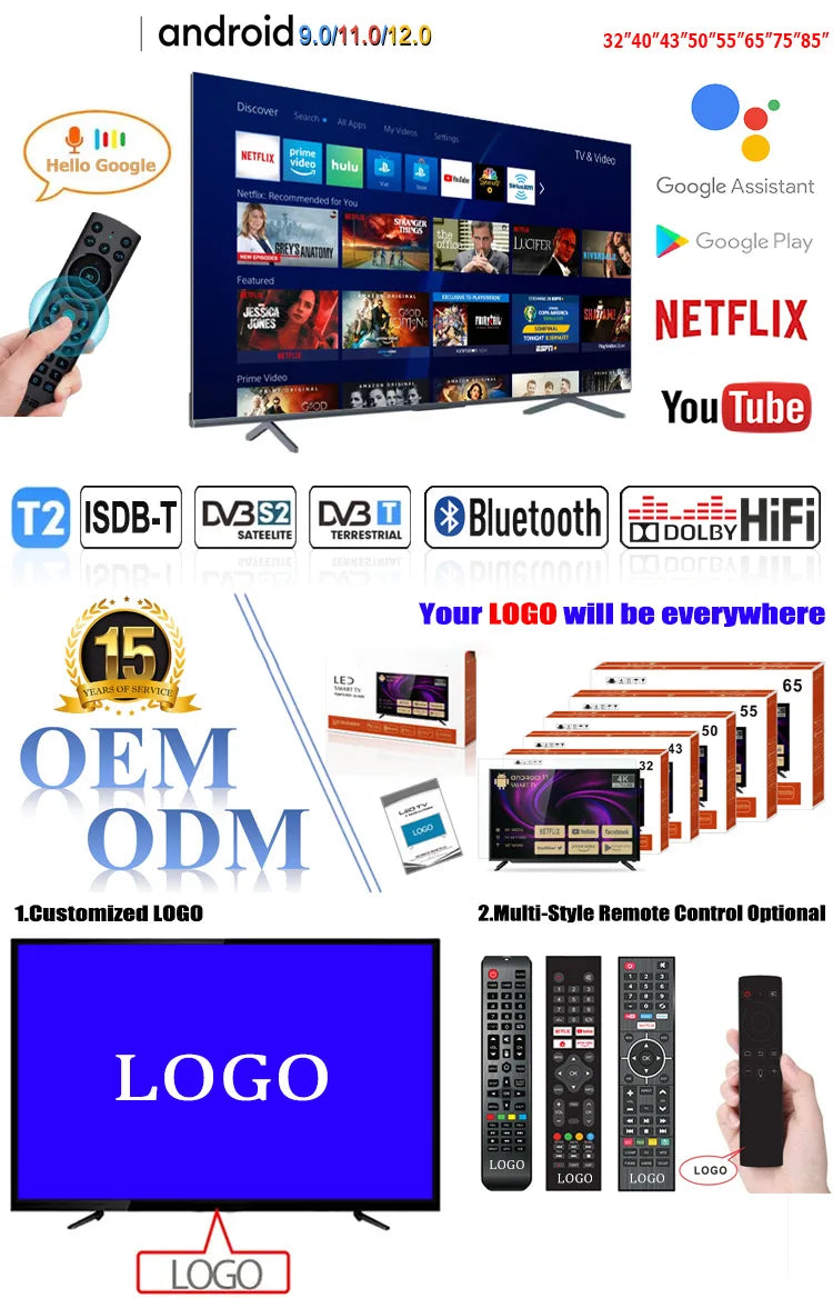 OEM TV 32 to 120 Inch 4k Ultra HD Android Wireless TCL Smart TV