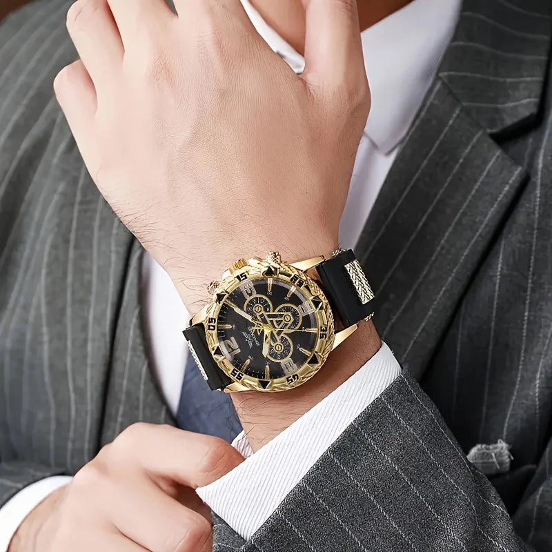 Luxury Business Men Watch Silicone Strap Quartz WristWatch Male Calendar Clock Reloj Hombre