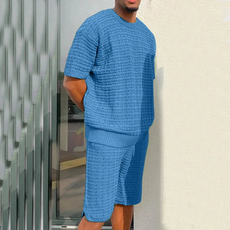 S-3XL Men's Set Summer Sports Matching Clothing Loose Short Sleeved Shirt Shorts Youth Two-piece Set