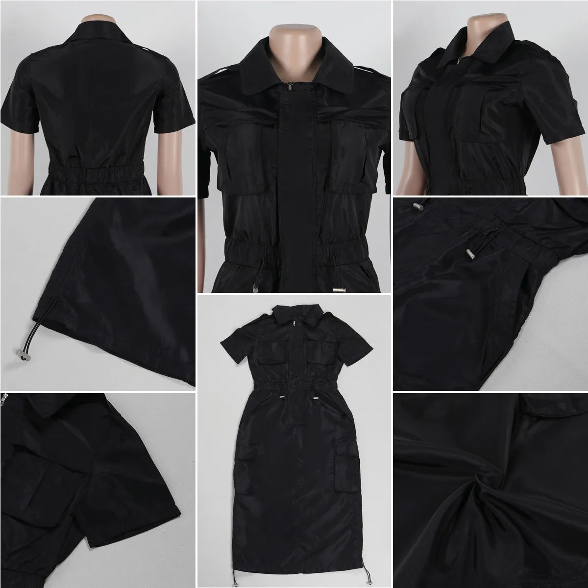 K3320 High-Quality Streetwear Casual Dresses Women Multiple Pockets Drawstring Cargo Summer  Dress for Women