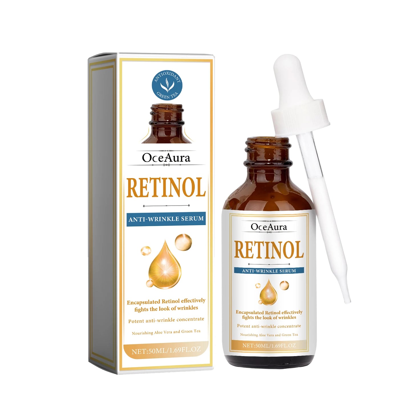 OceAura Glow Serum Anti-Wrinkle for Retinol Facial Moisturizer with Ceramides Brightens and Shines Dull Skin for Home Use