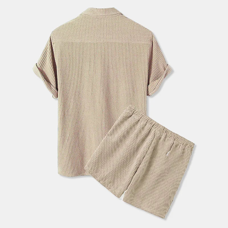 Fashion Men Outfit Set Summer Mens Casual Loose Short Sleeve Suit Shirt and Shorts 2 Sets Clothing