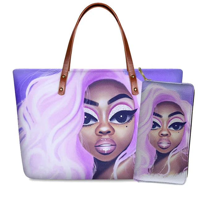 Top Seller Cheap Price Customize Design 2 Pcs Set African Print Women Shoulder Bag Handbag Fancy Beach Handbags for Women Luxury