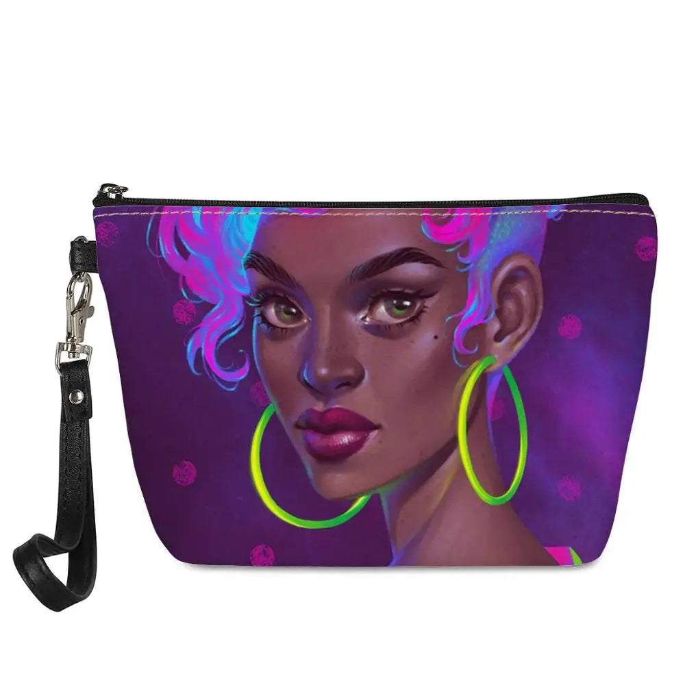 Hot Selling Art African Girl Theme Lightweight Travel Accessories Cosmetic Pouch Zipper Closure Makeup Bags Custom Cosmetic Bag