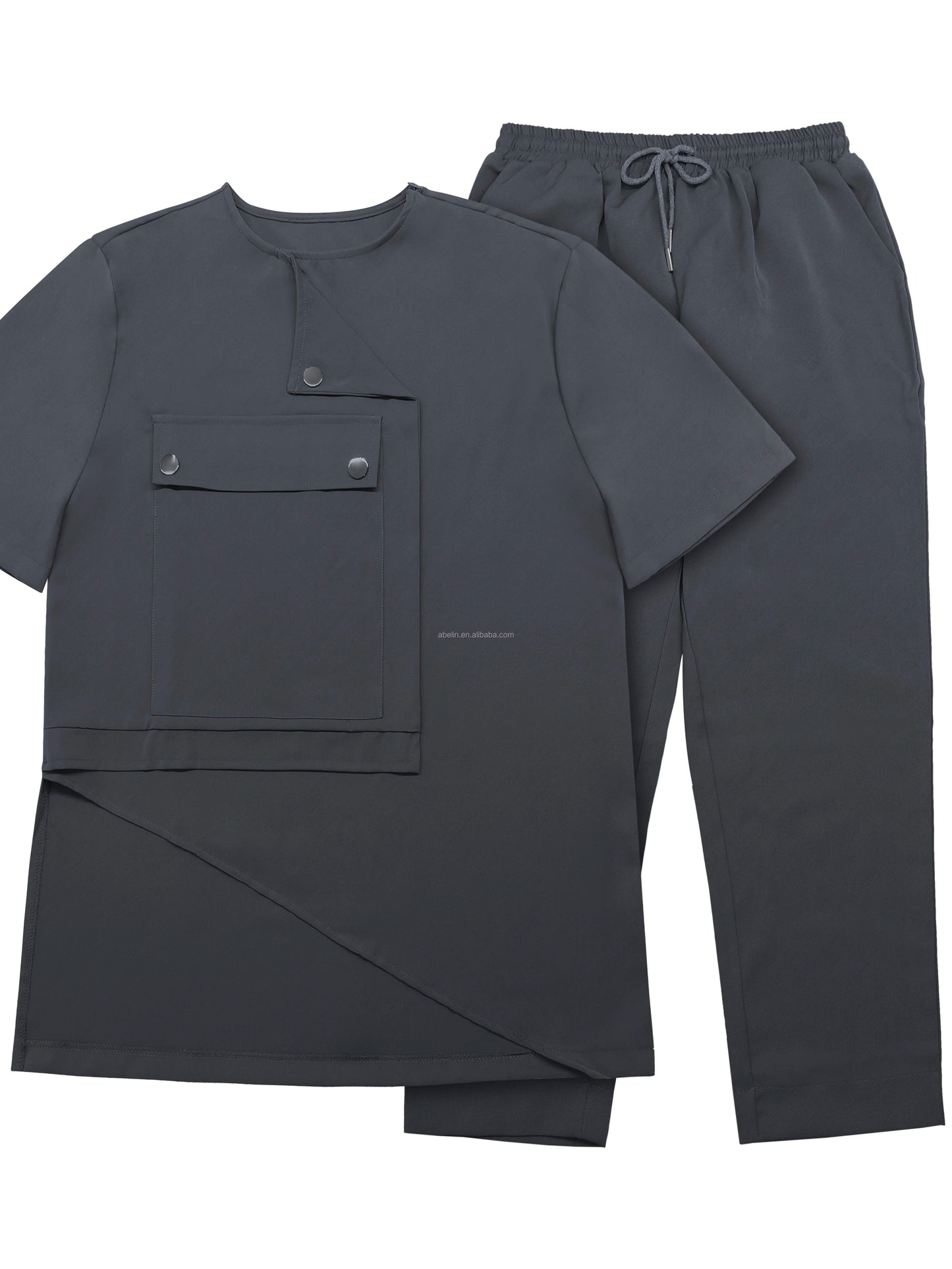 African Plus Size Men's Irregular Design Set Two Pieces Gray Fashion Loose Sets Street Style Men Loose High Quality Sets