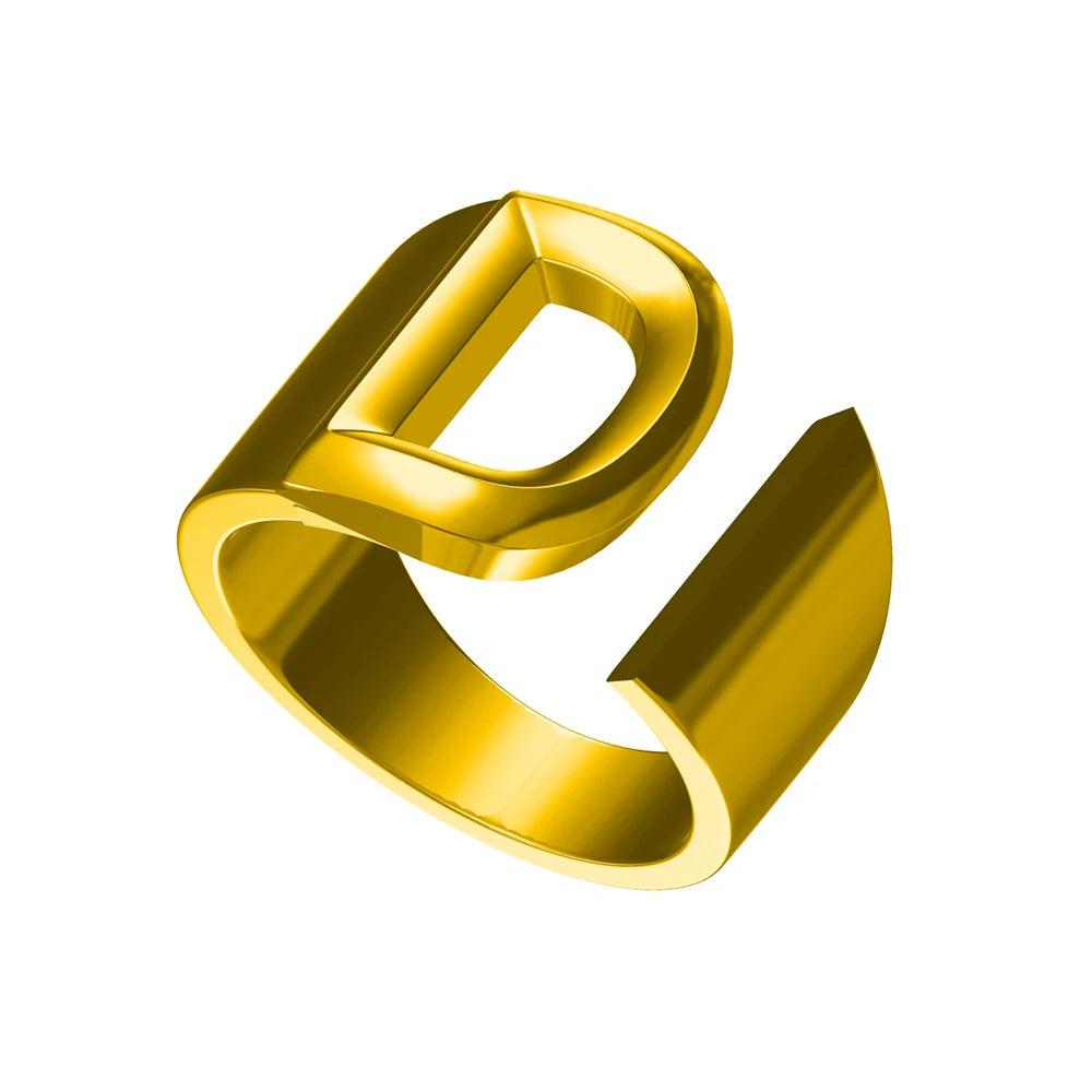 Letter Ring A-Z  26 Capital Letters Plated  Real 18K Gold Opening Adjustable Man Women Fashion Jewelry Rings