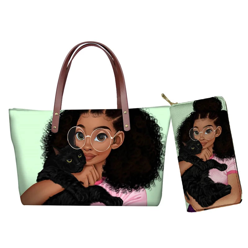 Top Seller Cheap Price Customize Design 2 Pcs Set African Print Women Shoulder Bag Handbag Fancy Beach Handbags for Women Luxury
