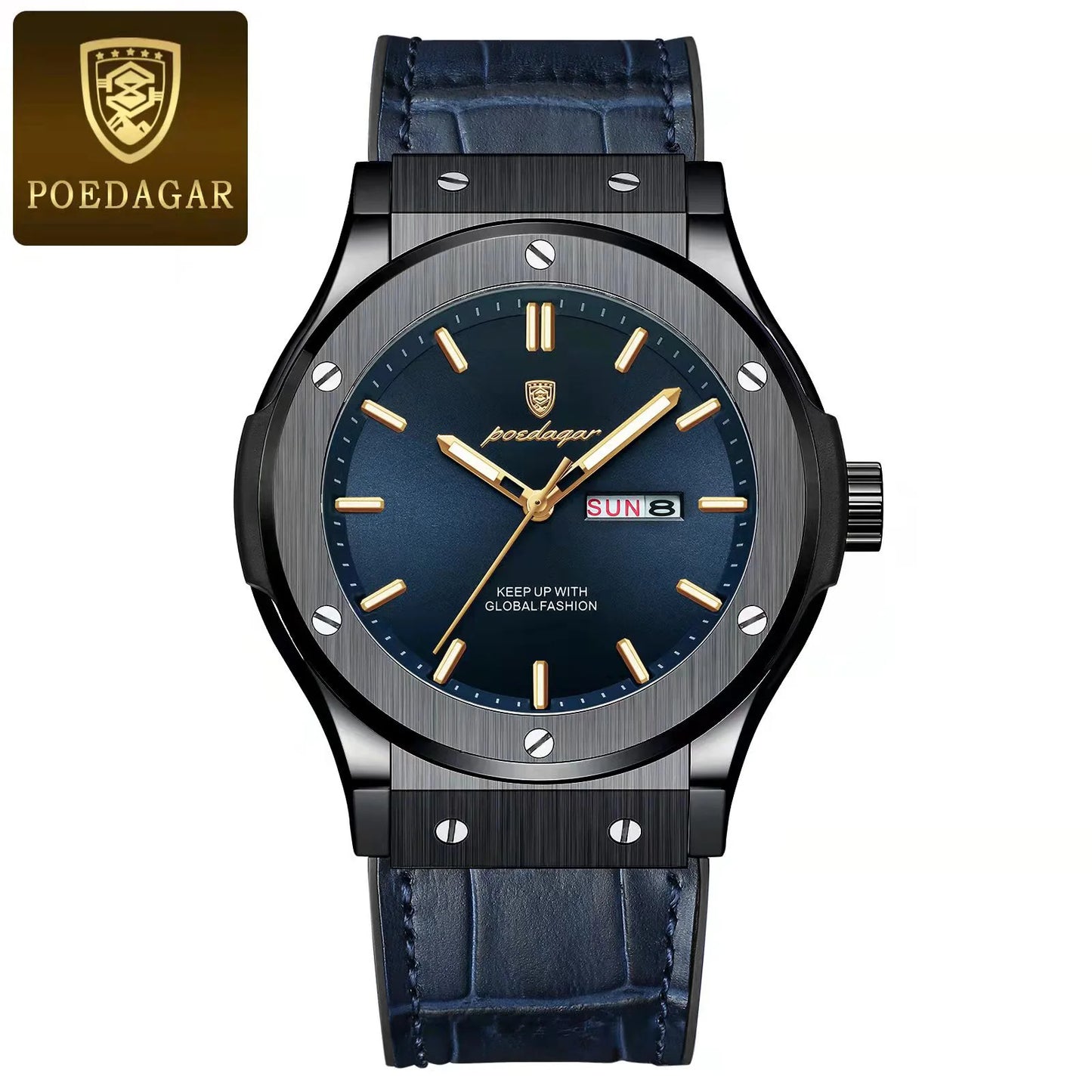 POEDAGAR 952 Brand Name Popular Man Quartz Watch clear Silicone Strap Waterproofing Week Display Simple Business Watch Supplier