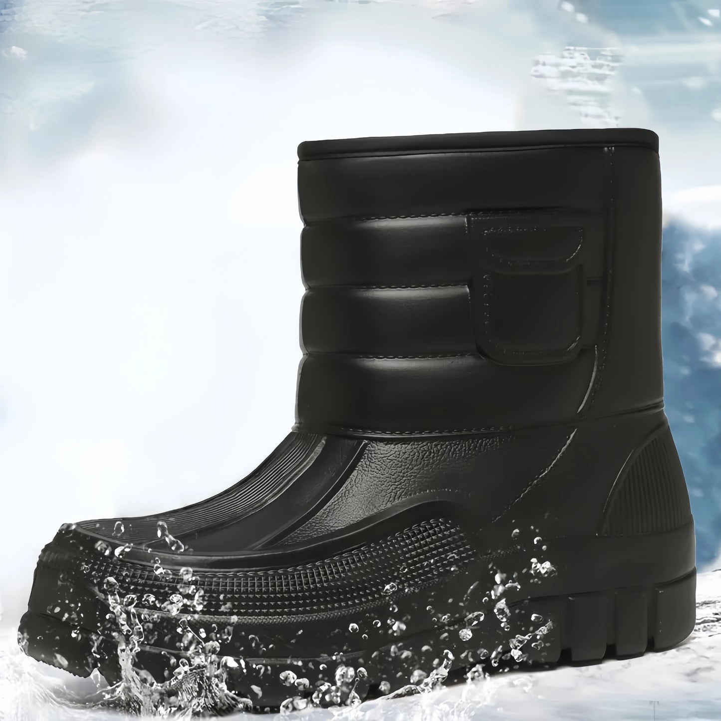 Thick Winter Snow Boots, Waterproof Fishing Men's Rain Boots with Plush and Thick Bottom, Warm Cotton Shoes