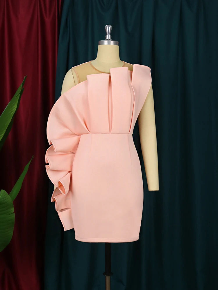 Summer Ruffle Night Gown Party Sexy Cute Pink Prom Mini Dress Girl