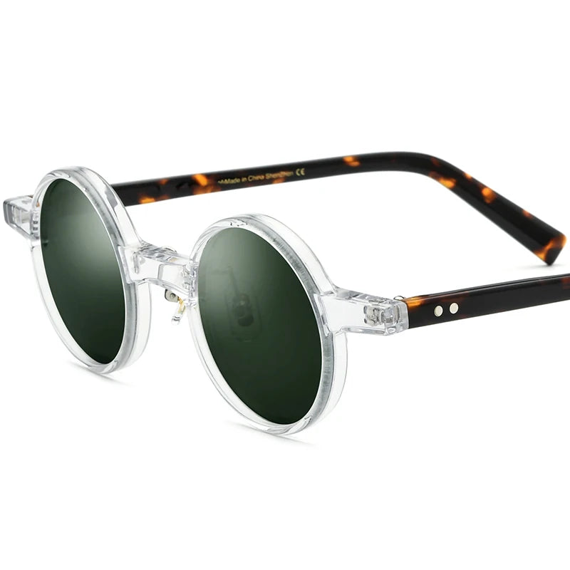 Borregls Acetate Polarized Sunglasses Men New UV400 Retro Vintage Transparent Round Sun Glasses Women Mirrored Shades 19177T
