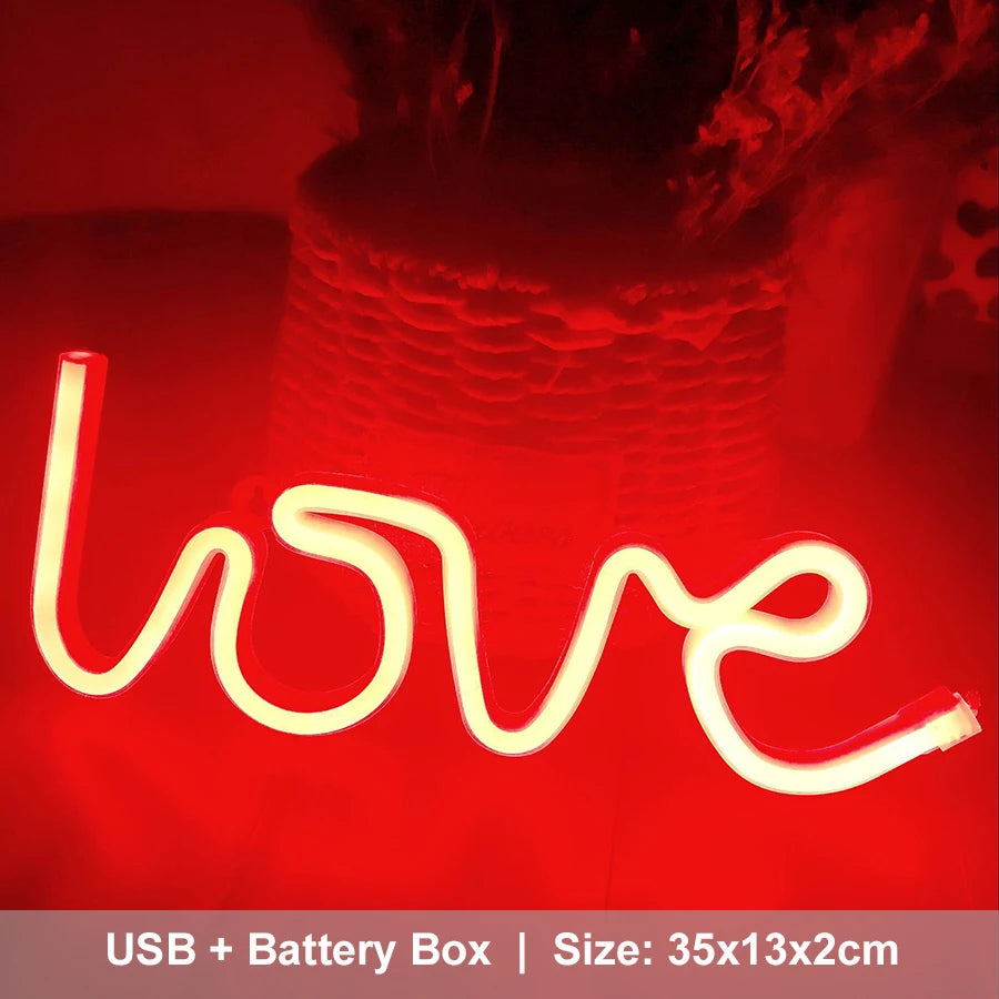 LOVE Neon Light Sign Decoration Lamp Nightlight Ornaments LED Letter Bulbs for Room Party Weeding Romantic Proposal Gift