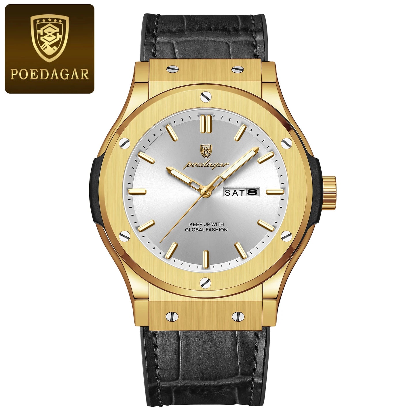 POEDAGAR 952 Brand Name Popular Man Quartz Watch clear Silicone Strap Waterproofing Week Display Simple Business Watch Supplier