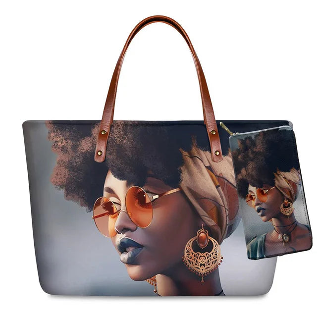 Top Seller Cheap Price Customize Design 2 Pcs Set African Print Women Shoulder Bag Handbag Fancy Beach Handbags for Women Luxury