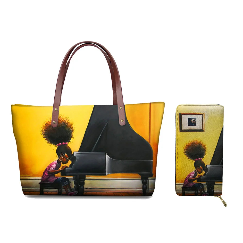 High Quality Latest Custom Pattern Women Hand Bags Black Art African Girls Printed Top Handle Tote Bag Luxury Purse for Ladies