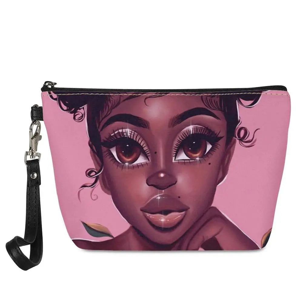 Hot Selling Art African Girl Theme Lightweight Travel Accessories Cosmetic Pouch Zipper Closure Makeup Bags Custom Cosmetic Bag