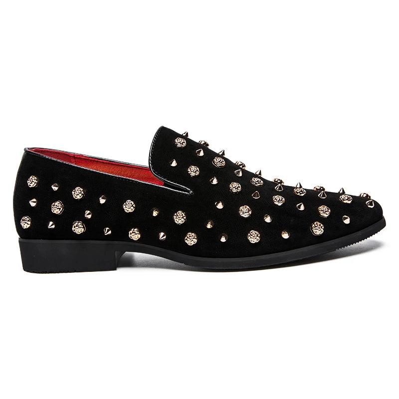Custom Logo MOQ1 Outdoor Loafers Men Rhinestone PU Leather Rose Rivet Mens Casual Walking Style Shoes Wedding Party Dress Shoe