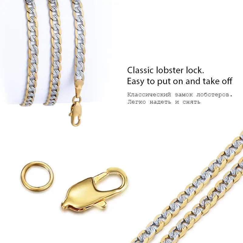 Gold Color Chain Necklace For Men Women Cuban Link Chain Male Necklace Fashion Men's Jewelry Wholesale Gifts 4mm