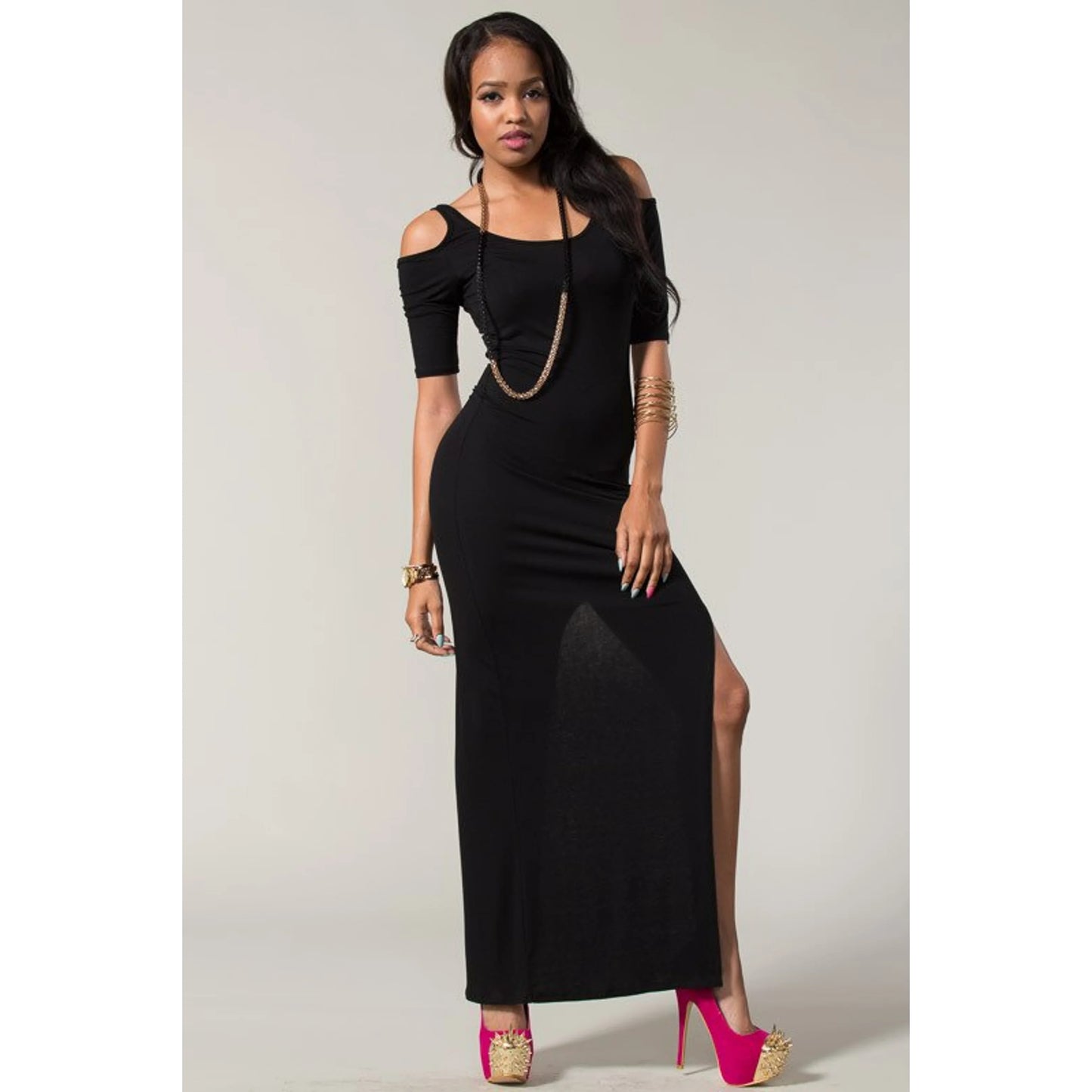 Color Block Maxi Strapless Prom Dress with TD Design