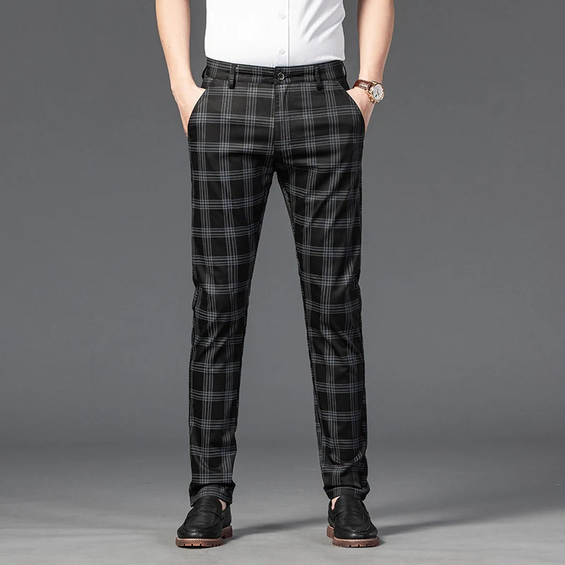 2025 Spring New Men's Plaid Casual Pants Business Fashion Slim Stretch Male Skinny Trousers Brand Clothes 7 Color