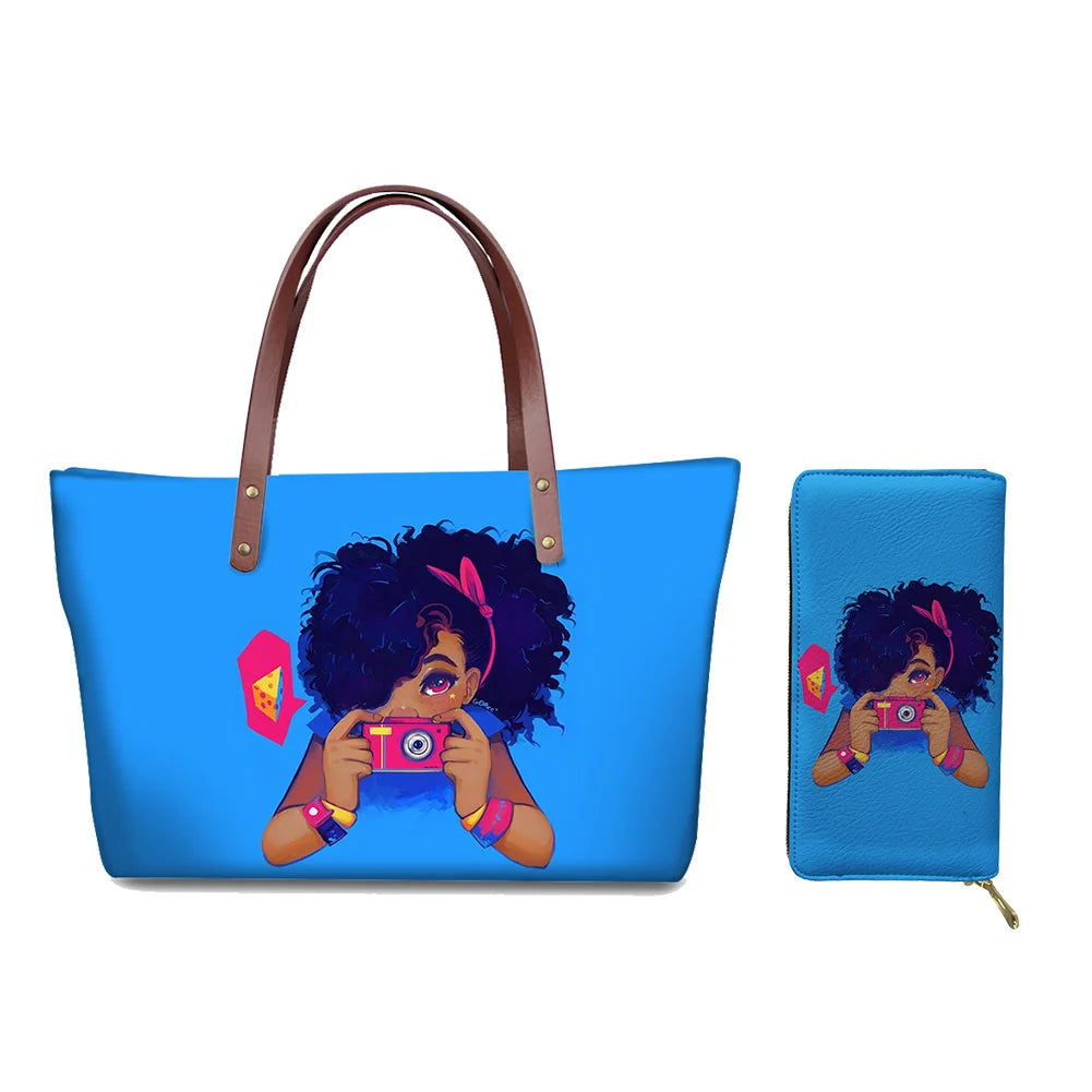 High Quality Latest Custom Pattern Women Hand Bags Black Art African Girls Printed Top Handle Tote Bag Luxury Purse for Ladies