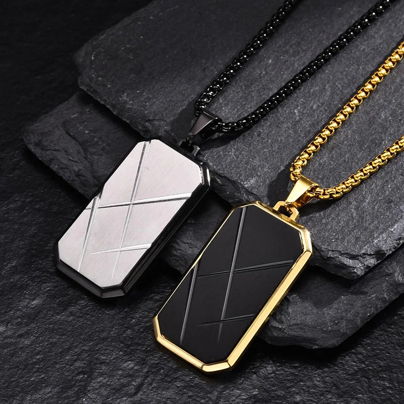 Chrome Titanium Steel Geometric Stainless Steel Surface with Sand and Edge Texture Cut Pendant Necklace for Men Heart Jewelry