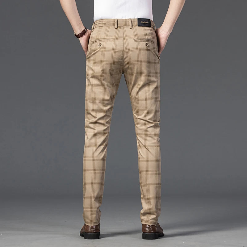 2025 Spring New Men's Plaid Casual Pants Business Fashion Slim Stretch Male Skinny Trousers Brand Clothes 7 Color