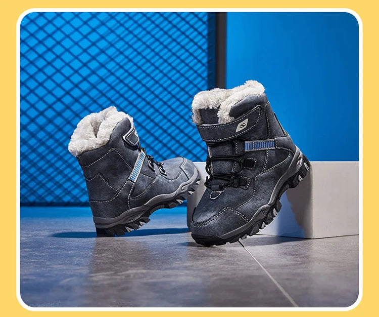 High Quality Boys girl Winter Snow Boots Platform Warm Cotton Shoes Leather Autumn Waterproof Kids Footwear Child Sneaker 5 12+y