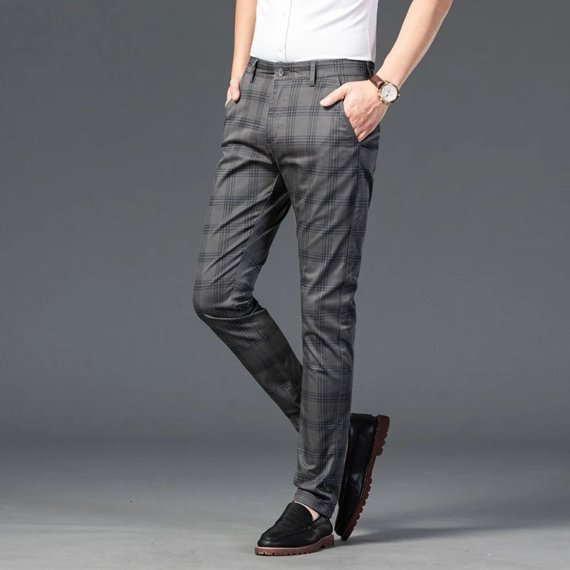 2025 Spring New Men's Plaid Casual Pants Business Fashion Slim Stretch Male Skinny Trousers Brand Clothes 7 Color