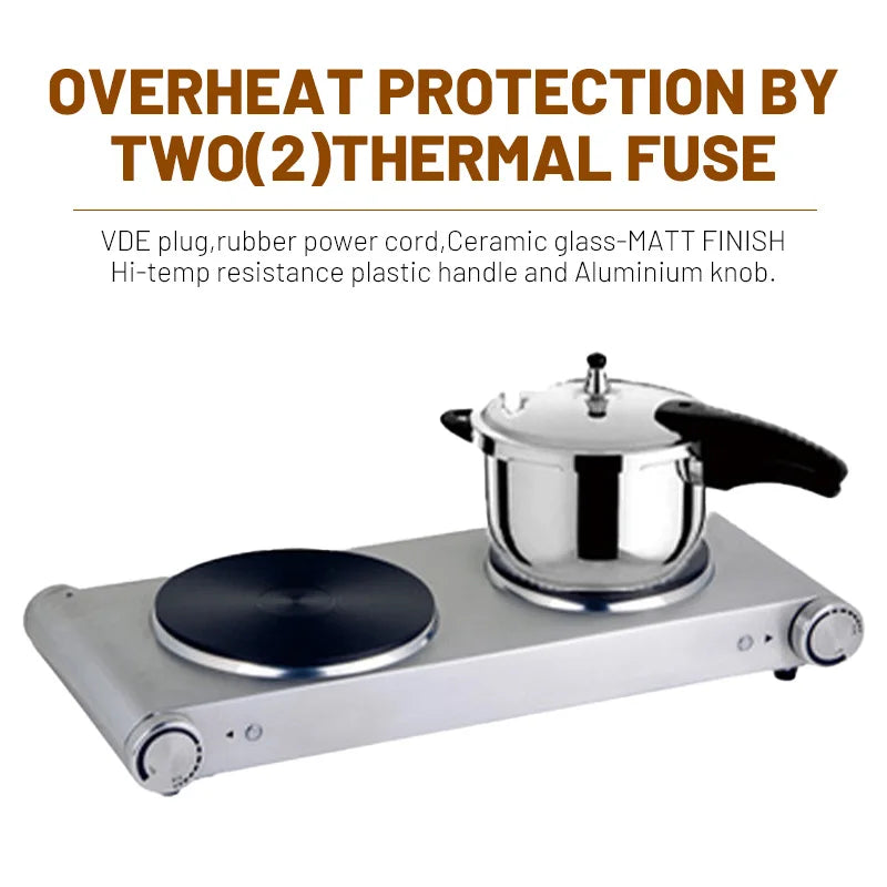 Double Burners Electric Hot Plate for Cooking Portable 2500w Easy to Clean Kitchen Stove