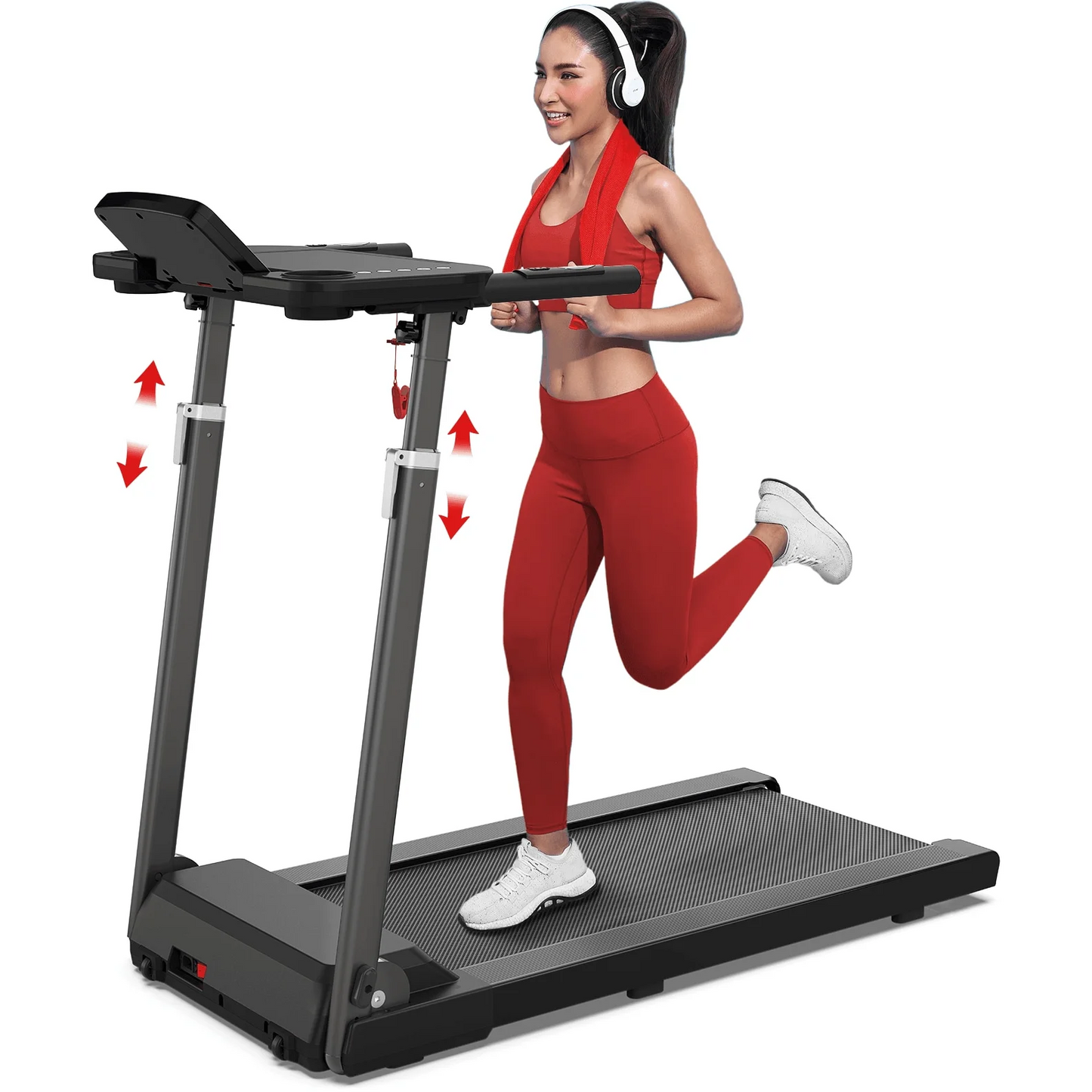 FCJ Portable Electric Treadmill with Adjustable Height and Foldable Tabletop Workstation for Walking Exercise