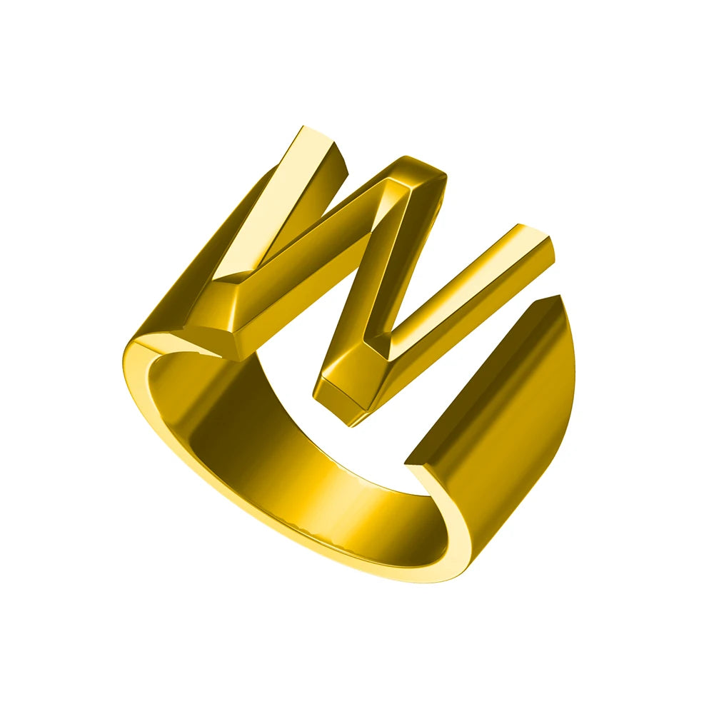 Letter Ring A-Z  26 Capital Letters Plated  Real 18K Gold Opening Adjustable Man Women Fashion Jewelry Rings