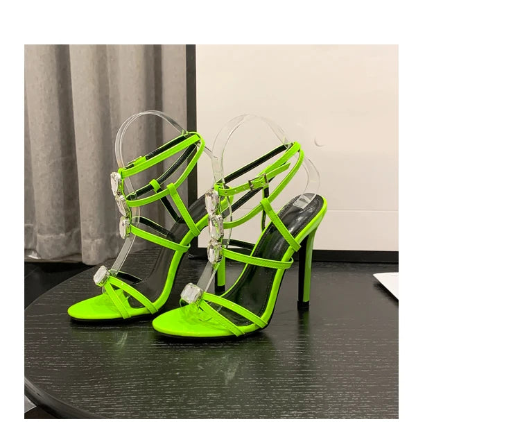 Sizes 35-42 French Fashion Open Toe Rhinestones Elegant Banquet Slim Heel Sandals
