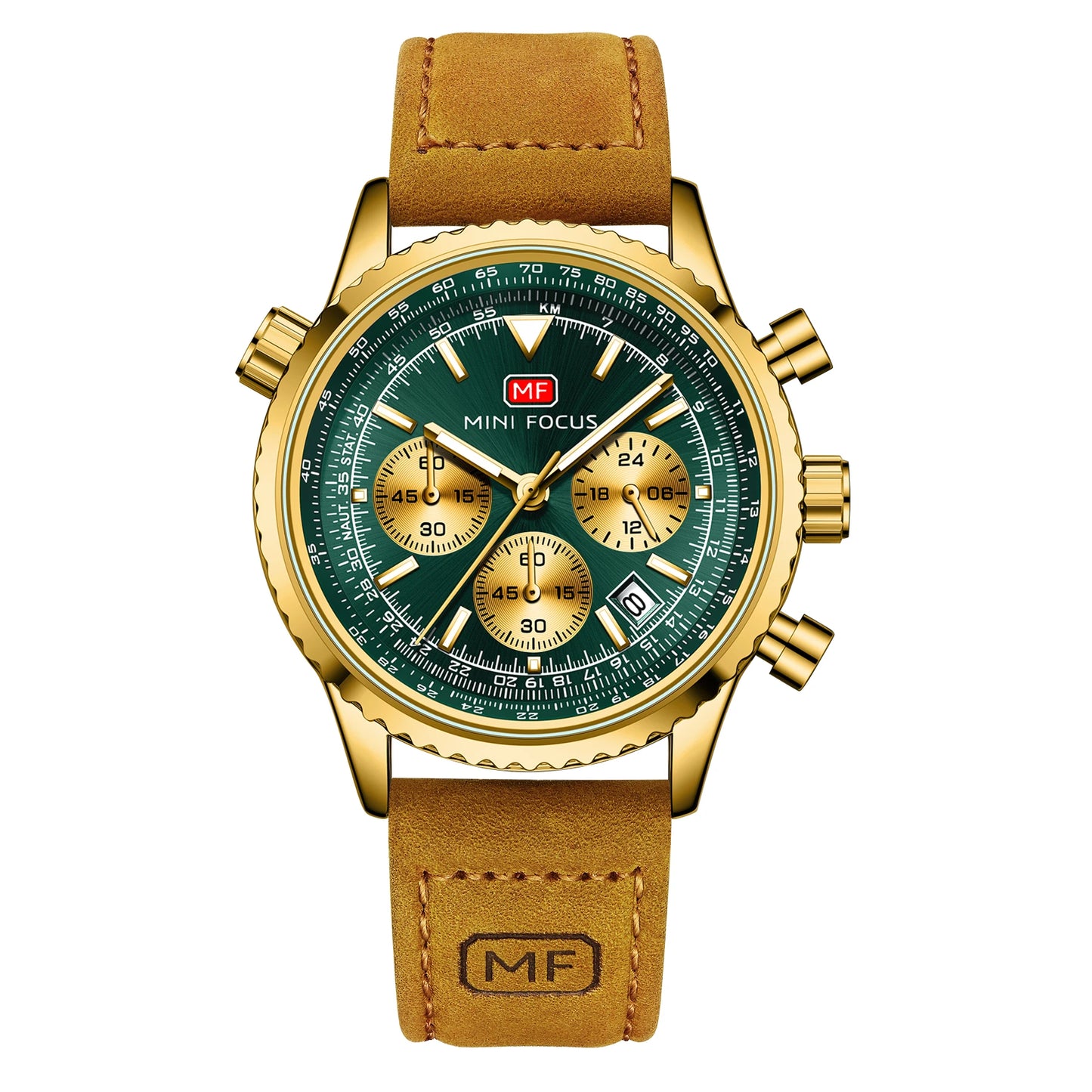 2025 New MINI FOCUS MF0463G Luxury Men Quartz Watches Genuine Leather Strap Chronograph Calendar Waterproof Wrist Watch