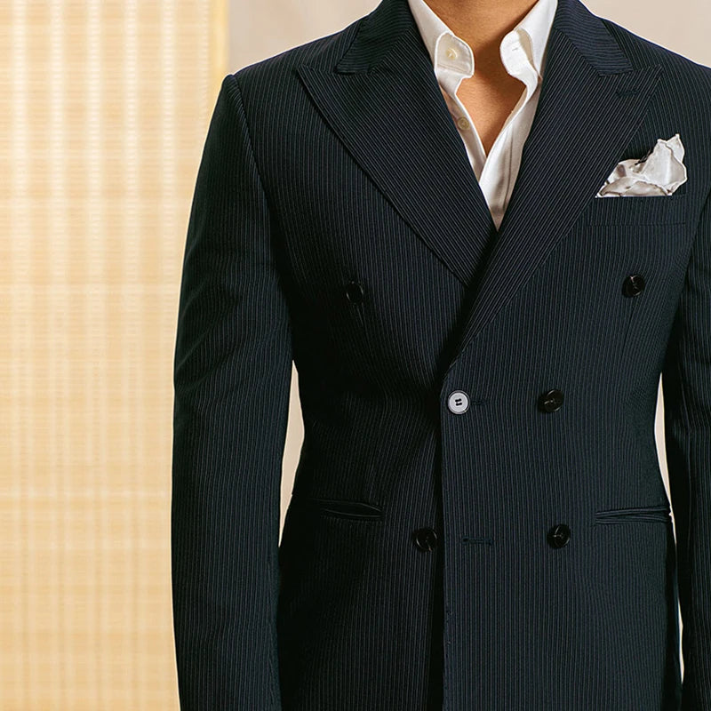 New Product Italian Suits for Men Double Breasted Black Stripe Man Slim Fitting Suit 2 Pcs Set